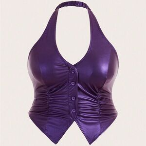 Purple Halter Top with Button Detail